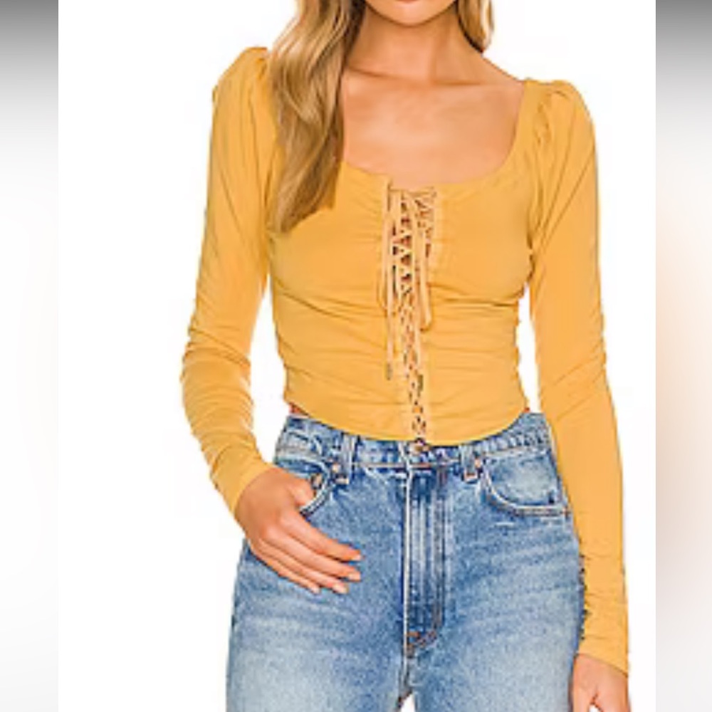 Women's Mustard Lace-Up Top